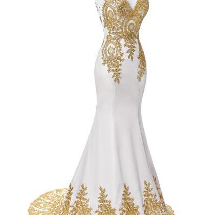 Scoop Neck Mermaid Chiffon Prom Dress Golden..