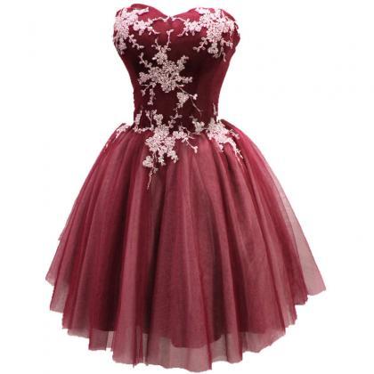 Short Burgundy Tulle Homecoming Dress With White..