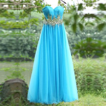 Blue Crystals Prom Dress,Spaghetti ..