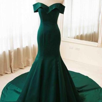 Dark Green Mermaid Prom Dress Off Shoulder Elegant..