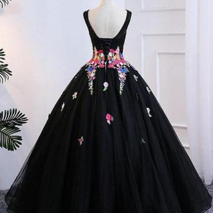 Black Tull Prom Dress, Long Evening Gown For Prom