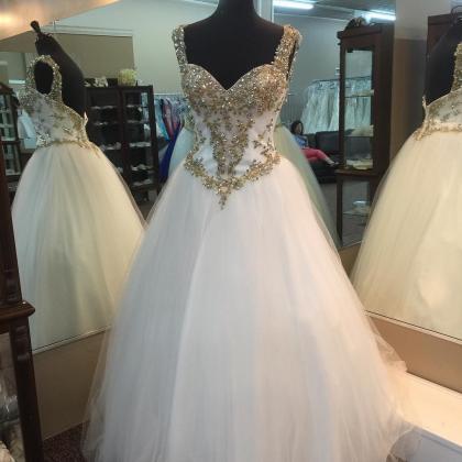 Gold Beading Sweetheart Prom Dress,white Organza..