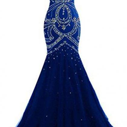 Luxury Navy Blue Tulle Sweetheart Sequins Beaded..