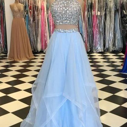 Light Blue Tulle Prom Dress 2 Piece..