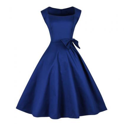 Navy Blue Satin Homecoming Dress, Scoop Neck Women..