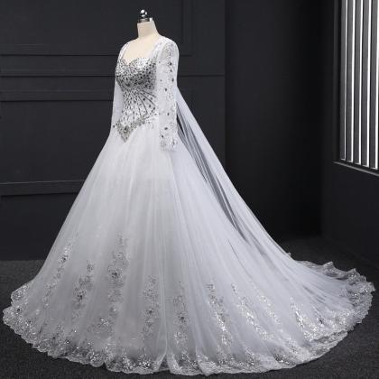 Bandage Tube Top Crystal Wedding Dress, Long..
