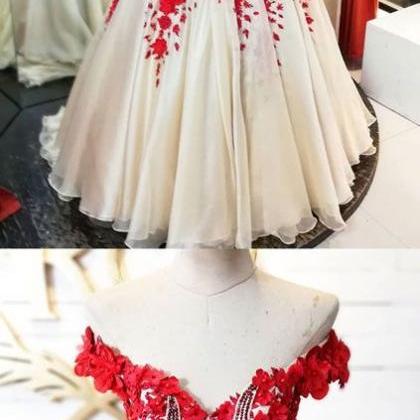 Red V Neck Tulle Applique Long Prom Dress, Red..