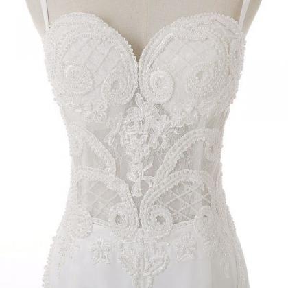 White Mermaid Wedding Dress,backless Spaghetti..