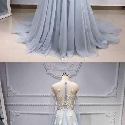 Long Sleeve Appliques Prom Dress, Sexy See Though..