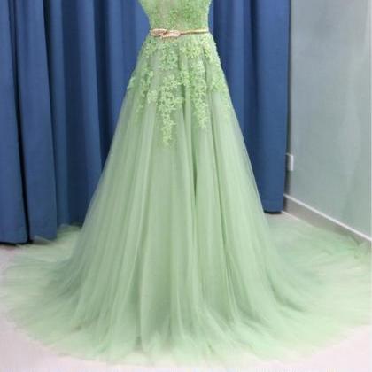 V-neck Light Green A-line Prom Dresses,fancy..