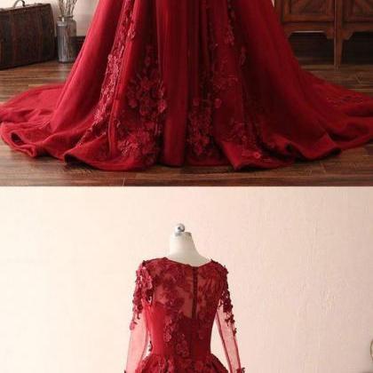 Burgundy Lace Satin Long Prom Dress, Burgundy Lace..