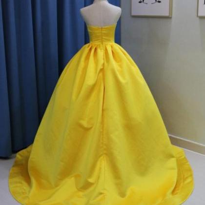 Yellow Ball Gown High Neck Prom Dress With..