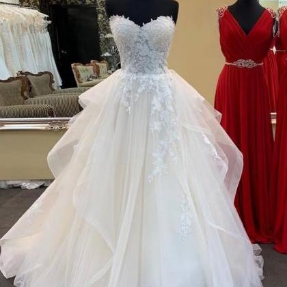 Elegant Appliques Tulle White Wedding Dress,..