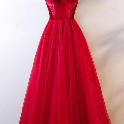 Red Tulle Long Prom Dress, Simple Red Tulle..