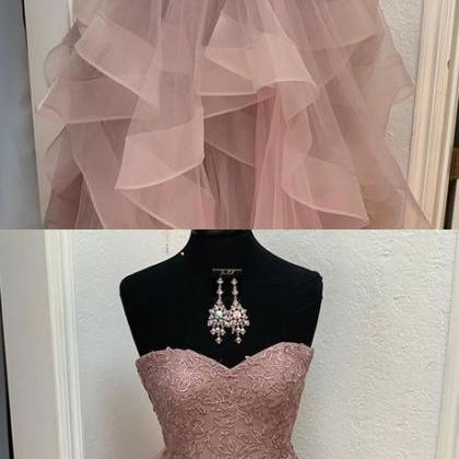 Unique Sweetheart Lace Tulle Long Prom Dress,..