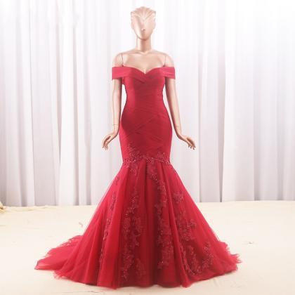 Mermaid Red Evening Party Dress,informal Red..