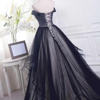 Black Tulle Long Prom Gown, Black Evening Party..