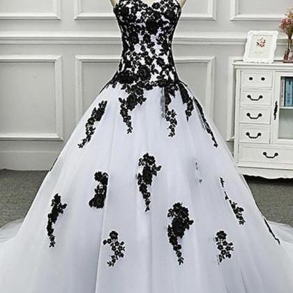White And Black Sweetheart Long Party Gown,..