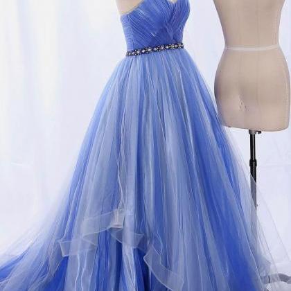 Blue Tulle Long Prom Dress, Blue Tulle Evening..