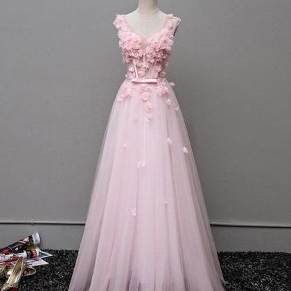 Custom Made V Neck Tulle Long Prom Dress, Evening..