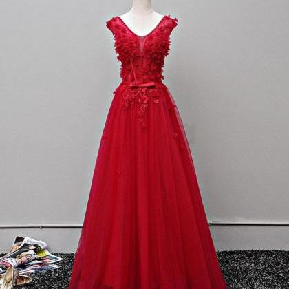 Custom Made V Neck Tulle Long Prom Dress, Evening..