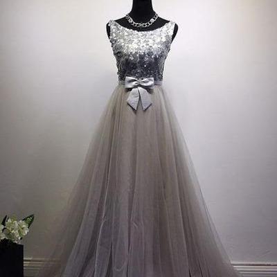 Gray Prom Dress,tulle Evening Dresses,o-neck Prom..