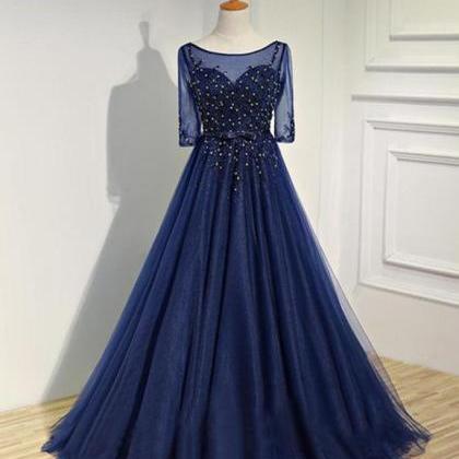 Navy Prom Dress,tulle Evening Dresses,a-line Prom..