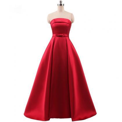Red A Line Prom Dresses Satin Strapless Evening..