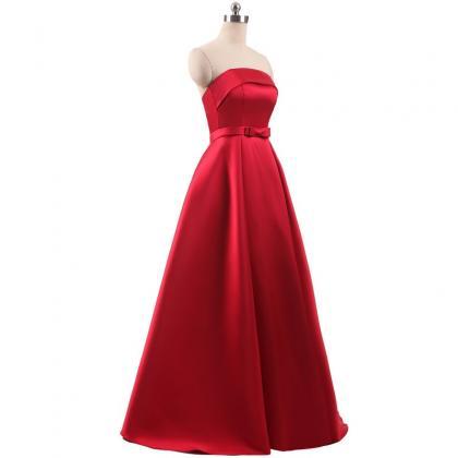 Red A Line Prom Dresses Satin Strapless Evening..