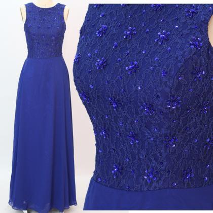 Dark Blue Evening Dress,appliques Lace Chiffon..