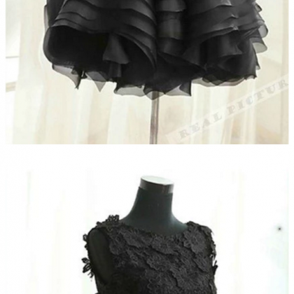 Black Tulle Lace Round Neck Short Dress,homecoming..