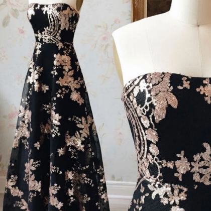 Black Sequin Lace Long Prom Dress Black Evening..