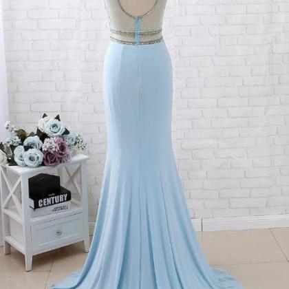 Mock Two Piece Light Blue Mermaid Prom Dress With..