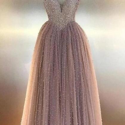 Unique Sweetheart Tulle Beads Long Prom Dress,..