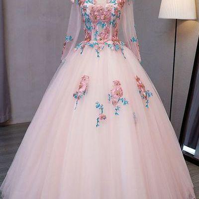 Blue Tulle V Neck Long Customize Prom Dress, Long..