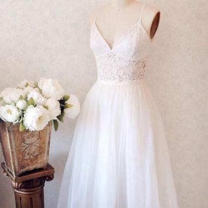 White Lace V Neck Short Prom Dress, Homecoming..