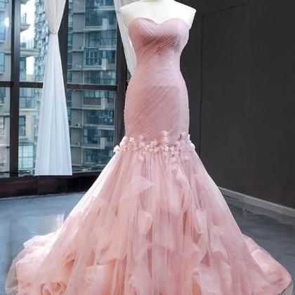 Pink Sweetheart Tulle Prom Dress Mermaid Formal..