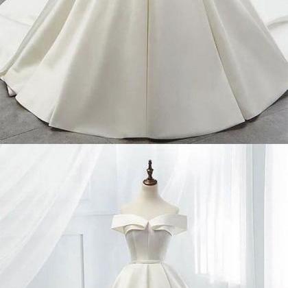 Simple White Satin Long Prom Dress, White Long..