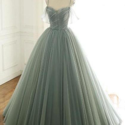 Light Green Tulle Long Prom Dress, Green Evening..
