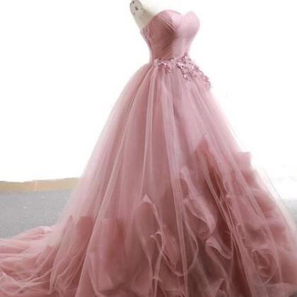 Pink Sweetheart Tulle Long Prom Gown, Tulle..