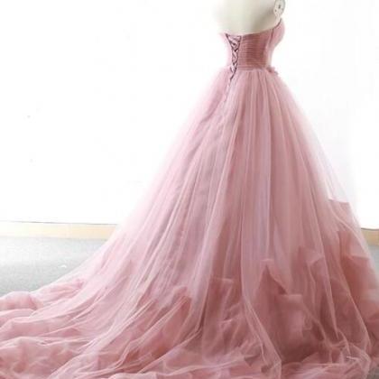 Pink Sweetheart Tulle Long Prom Gown, Tulle..