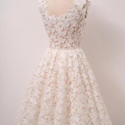 Ivory White Lace Short Prom Dress, Cute Lace..
