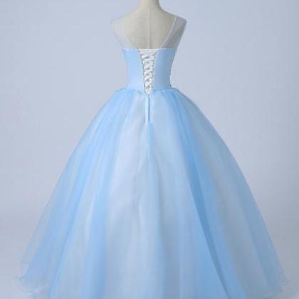 Ice Blue Tulle Embroidery Long Custom Made Evening..