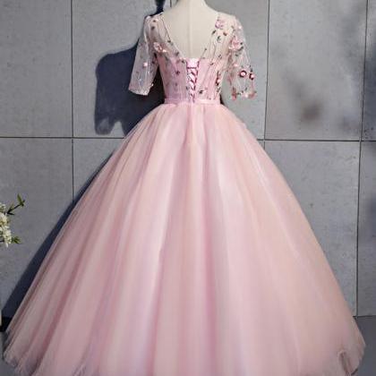 Pink Tulle Mid Sleeve Embroidery Lace Sweet 16..