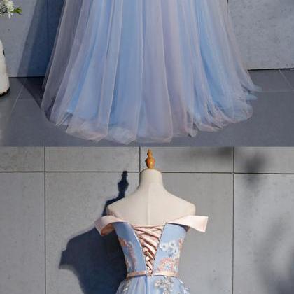 Blue Tulle Strapless Custom Size Long A Line Prom..