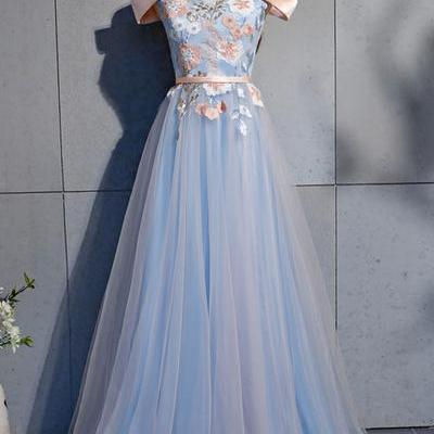Blue Tulle Strapless Custom Size Long A Line Prom..