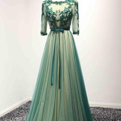 Green Tulle Prom Dress, Long Prom Gown With..