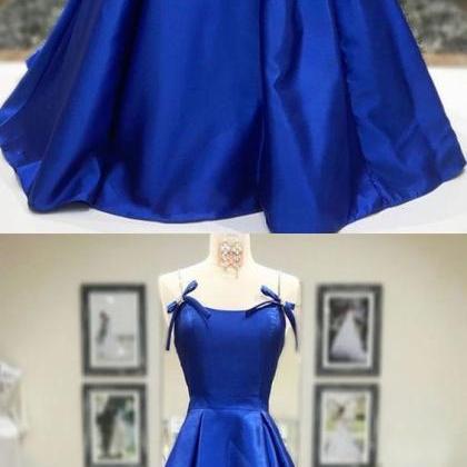 Simple A Line Royal Blue Satin Long Prom Dress,..
