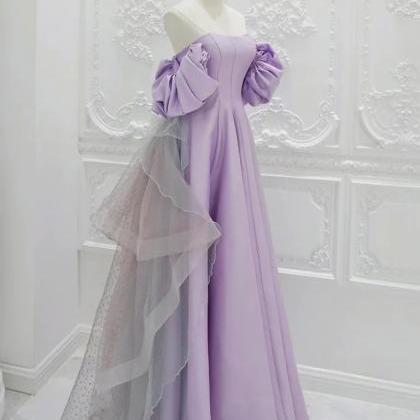 Long Prom Dress, A-line Satin Tulle Purple Long..