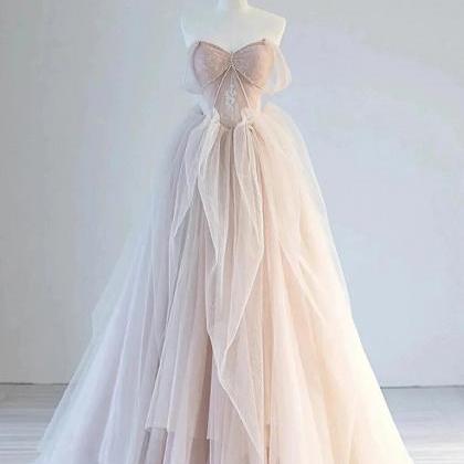 Prom Dress A-line Off Shoulder Tulle Lace..